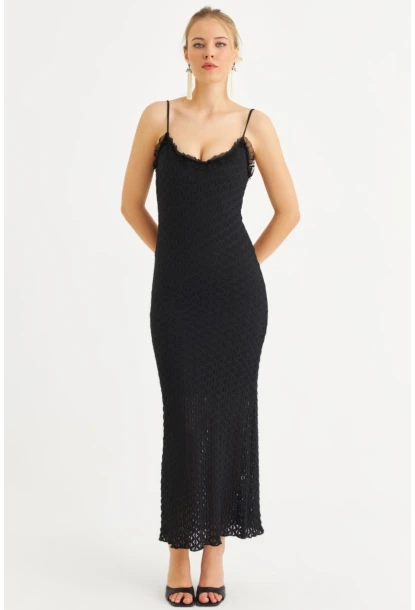 Kadın Siyah Astarlı Dantel Maxi Elbise YEL221662