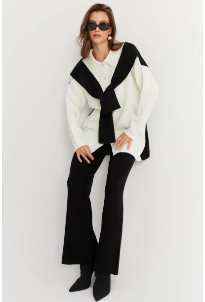 Kadın Siyah Atkılı Triko Hırka Alt Üst Takım NUV20