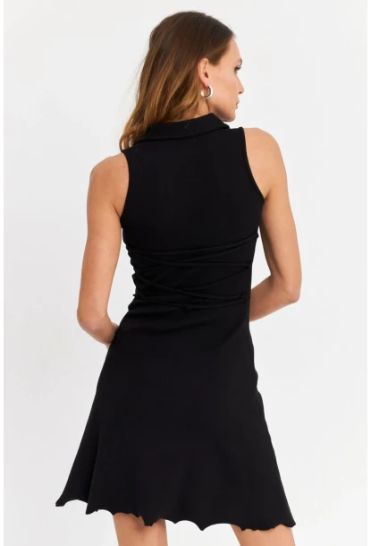 Kadın Siyah Bağlama  Detaylı Kaşkorse Mini Elbise FRY2271