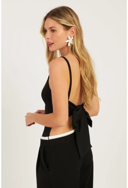 Kadın Siyah Bağlamalı Bluz EY2766