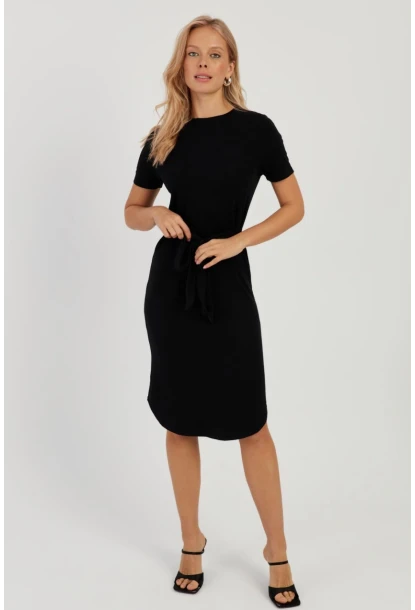 Kadın Siyah Bağlamalı Kaşkorse Midi Elbise LPP1270