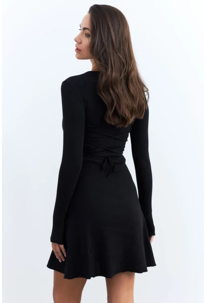 Kadın Siyah Bağlamalı Kaşkorse Mini Elbise FRY2175