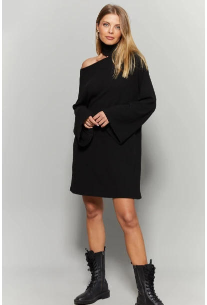 Kadın Siyah Balıkçı Yaka Tek Omuz Elbise Yİ1990