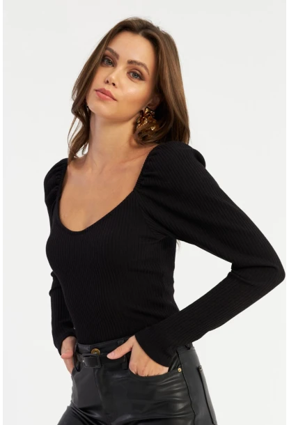 Kadın Siyah Balon Kol Bluz RK42