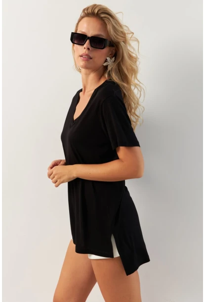 Kadın Siyah Basic Bluz RX438