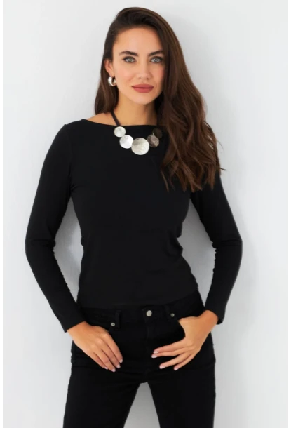 Kadın Siyah Basic Bluz RX449
