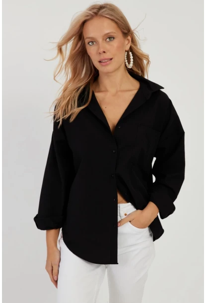 Kadın Siyah Basic Gömlek ZER403
