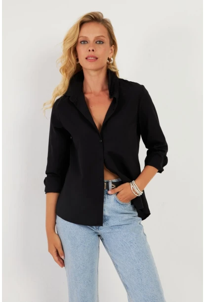 Kadın Siyah Basic Gömlek ZER411