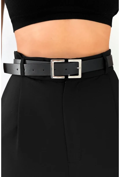 Kadın Siyah Basic Gümüş Tokalı Kemer BE655
