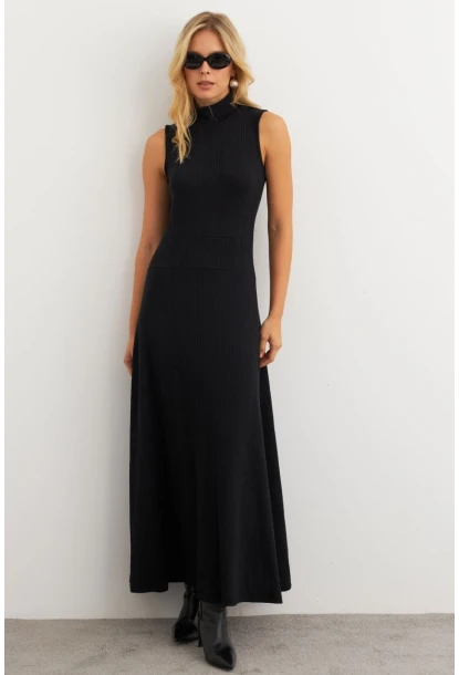 Kadın Siyah Basic Maxi Elbise MTF29