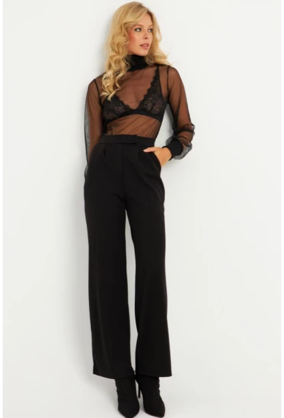 Kadın Siyah Beli Cırtlı Pantolon ELT3455