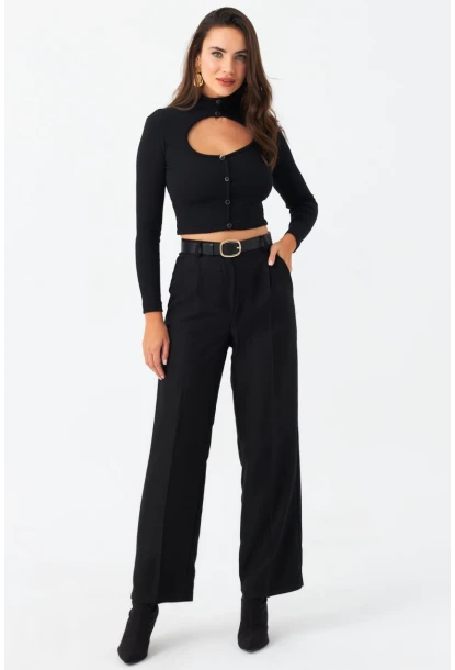 Kadın Siyah Beli Lastikli Pantolon ELA6782