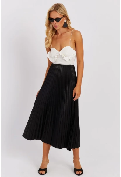 Kadın Siyah Beli Lastikli Pilise Etek OW145