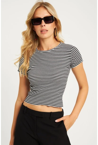 Kadın Siyah-Beyaz Çizgili Bluz XL2005