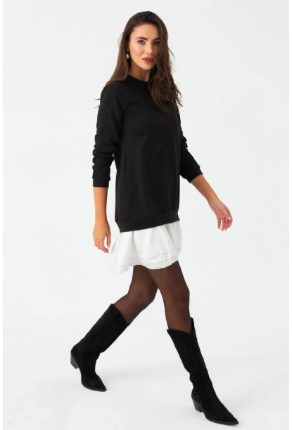 Kadın Siyah-Beyaz Leopar  Desenli Sweat Elbise B16