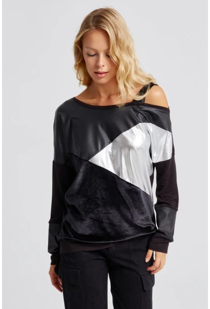 Kadın Siyah Bloklu Bluz ST825