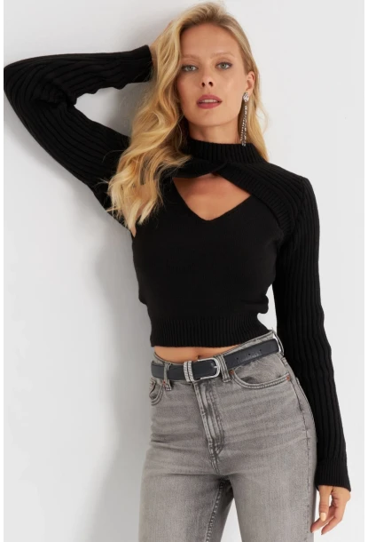 Kadın Siyah Bolerolu Triko Takım YZ524