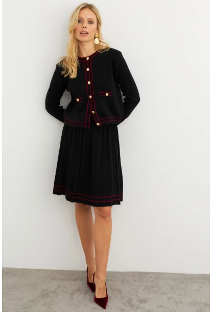 Kadın Siyah-Bordo Triko Ceket Takım SF2557