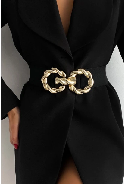 Kadın Siyah Burgu Tokalı Lastikli Kemer BE656