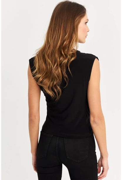 Kadın Siyah Büzgülü Kolsuz Bluz LPP1205-90