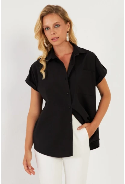 Kadın Siyah Cepli Gömlek ZER410