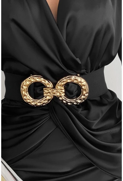 Kadın Siyah Çift Tokalı Lastik Kemer BE621