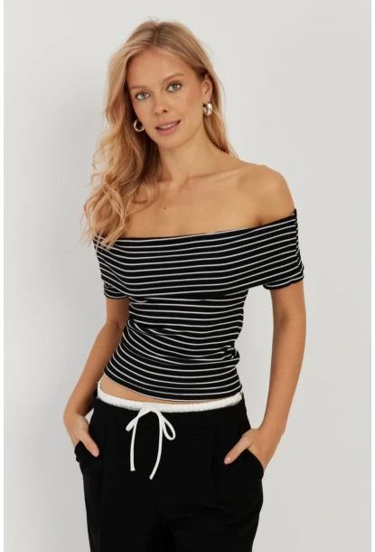 Kadın Siyah Çizgili Madonna Bluz YZ1001