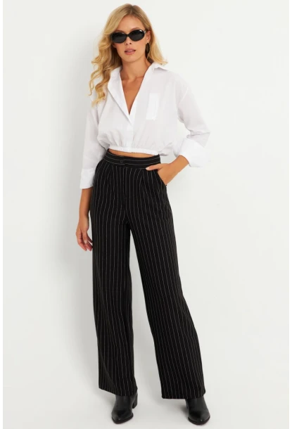 Kadın Siyah Çizgili Pantolon ELT0011