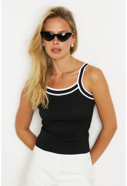 Kadın Siyah Çizgili Triko Bluz KAZ09