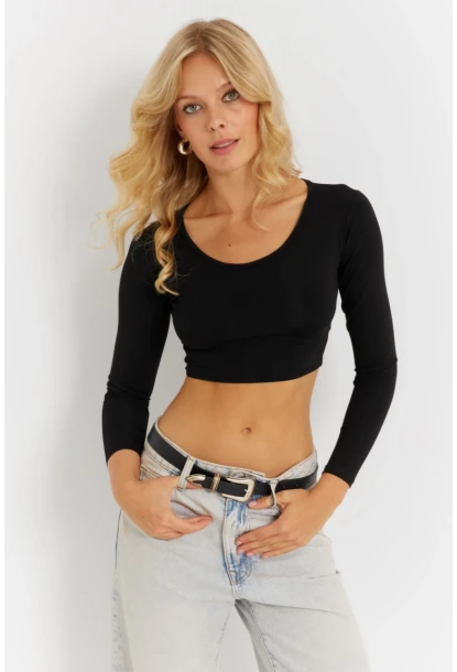 Kadın Siyah Crop Bluz CG367