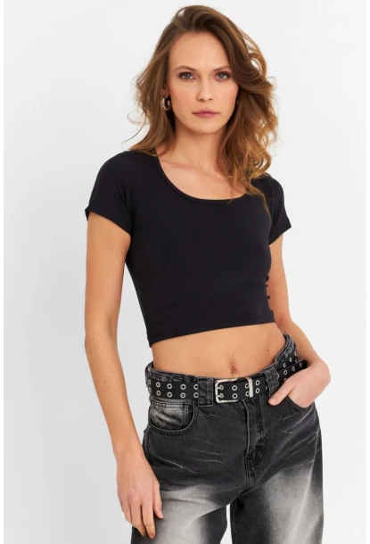 Kadın Siyah Crop Bluz OR0232