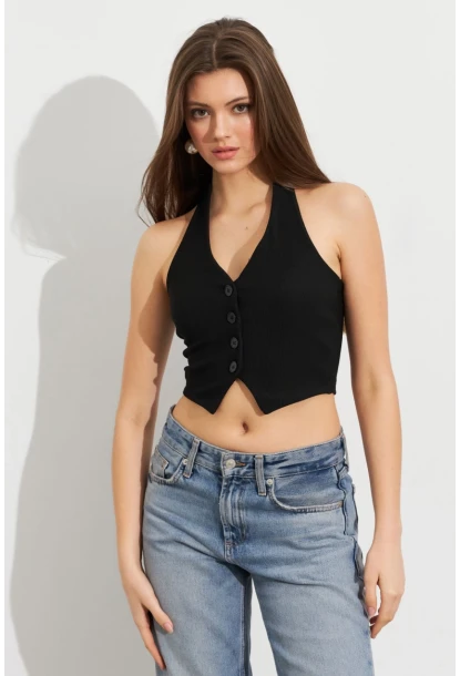 Kadın Siyah Crop Bluz SE18