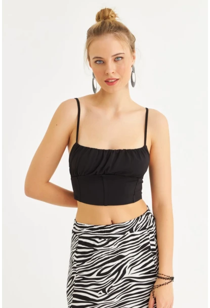 Kadın Siyah Crop Bluz ZH259