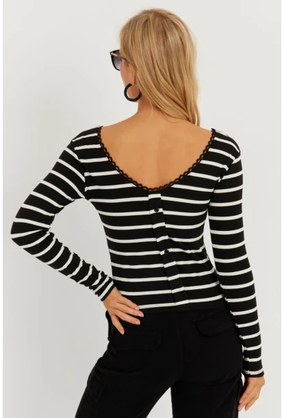 Kadın Siyah Dantel Ve Düğme Detaylı Bluz PP5363