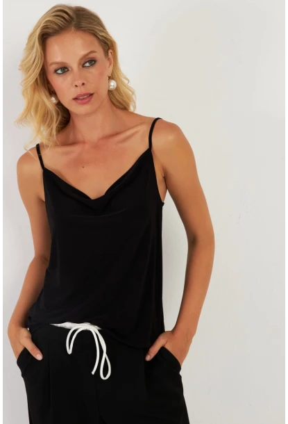 Kadın Siyah Degaje Yaka Bluz LPP1286