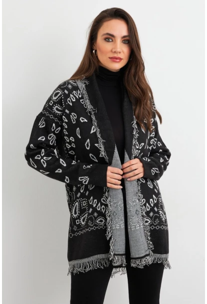 Kadın Siyah Desenli Triko Hırka MVI14209