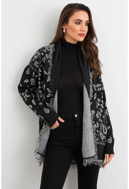 Kadın Siyah Desenli Triko Hırka MVI14209