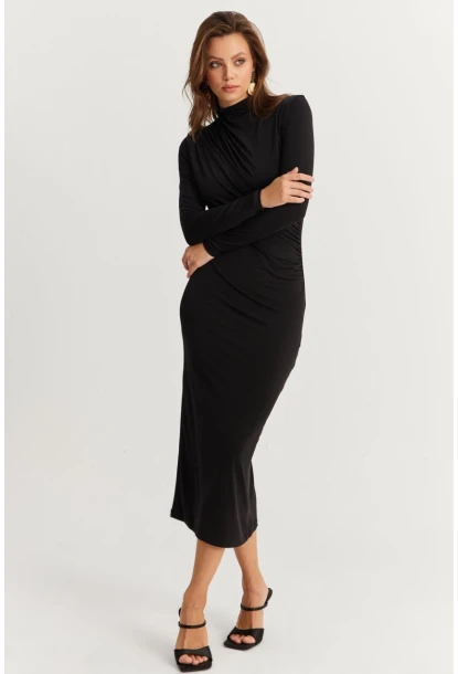 Kadın Siyah Drape Maxi Elbise DMR377