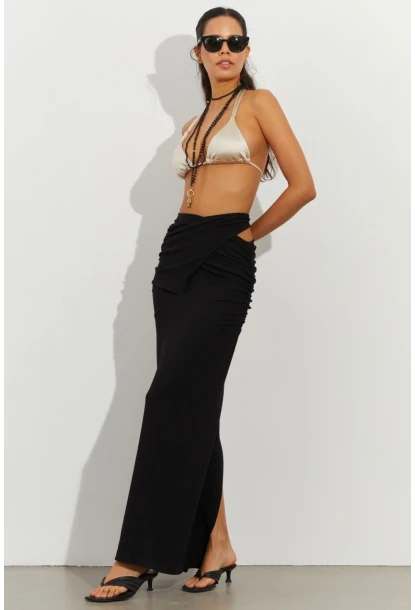 Kadın Siyah Drapeli Etek B224