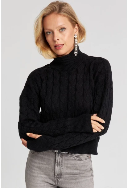 Kadın Siyah Eldivenli Triko Kazak MİW1318