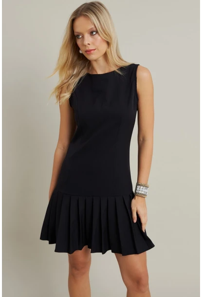 Kadın Siyah Etegi Pileli Mini Elbise FRY2265