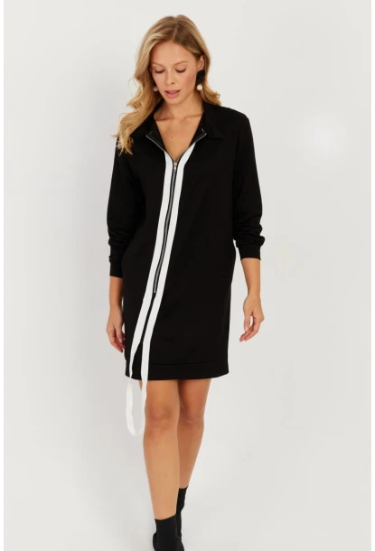 Kadın Siyah Fermuarlı Midi Elbise ST5025