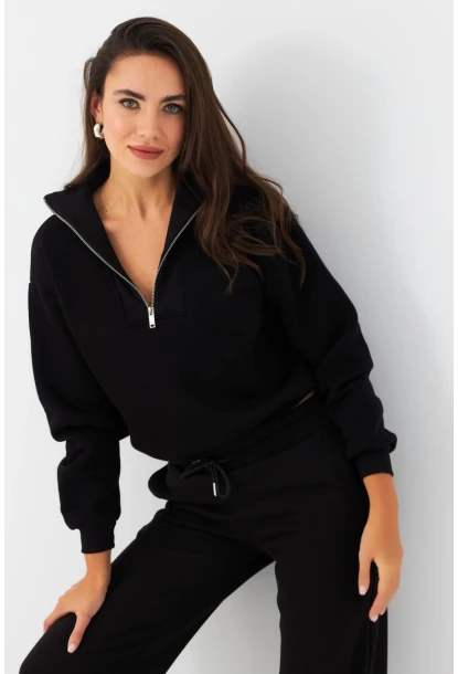 Kadın Siyah Fermuarlı Sweatshirt DY1463