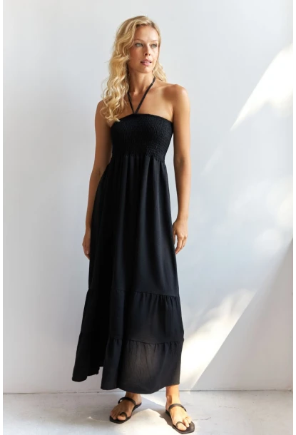 Kadın Siyah Gipeli Midi Elbise SF12813