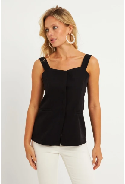 Kadın Siyah Gizli Düğmeli Yelek TW60236