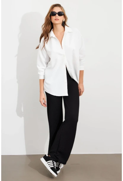 Kadın Siyah Gofre Pantolon ZH326