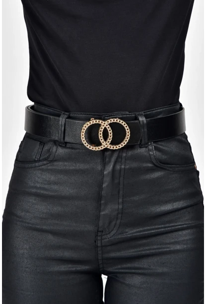 Kadın Siyah-Gold Çift Tokalı Kemer BE347