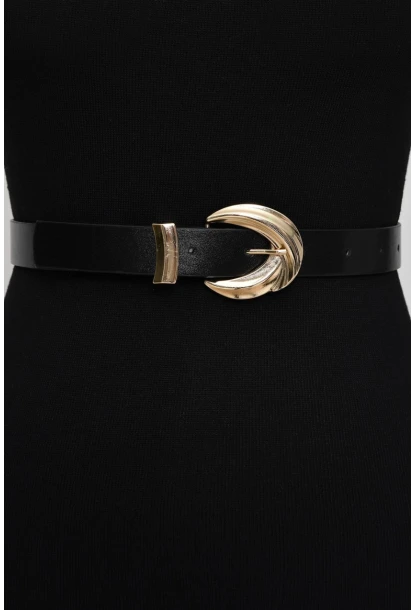 Kadın Siyah-Gold Oval Tokalı Kemer BE248