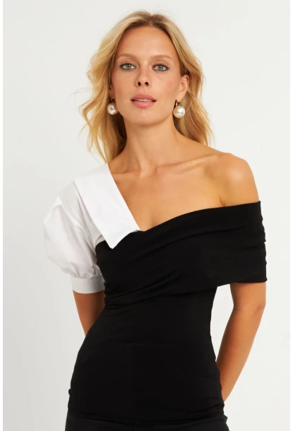 Kadın Siyah Gömlek Detaylı Bluz MEN2055