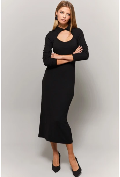 Kadın Siyah Gömlek Yaka Pencereli Elbise Yİ1957